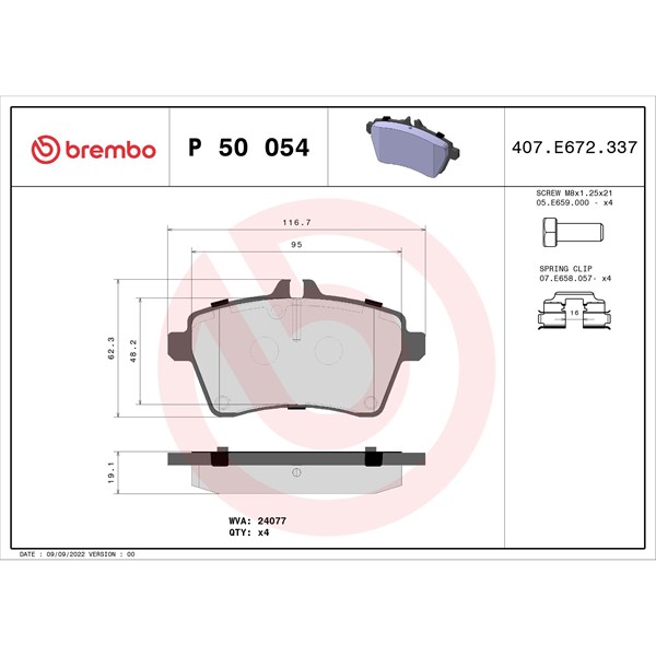 Bromsbeläggsats, Framaxel Brembo P 50 054 BREMBO