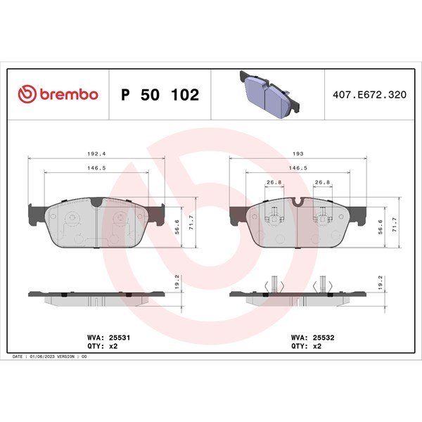 Bromsbeläggsats, Framaxel Brembo Brembo xtra line P 50 102X BREMBO