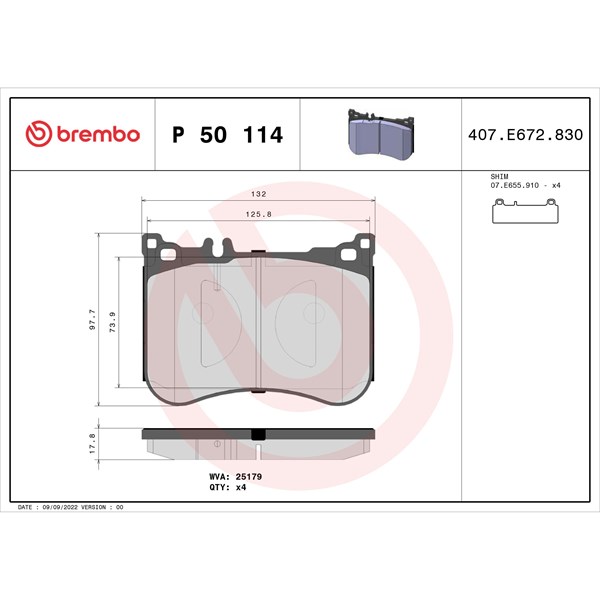 Bromsbeläggsats, Framaxel Brembo P 50 114 BREMBO