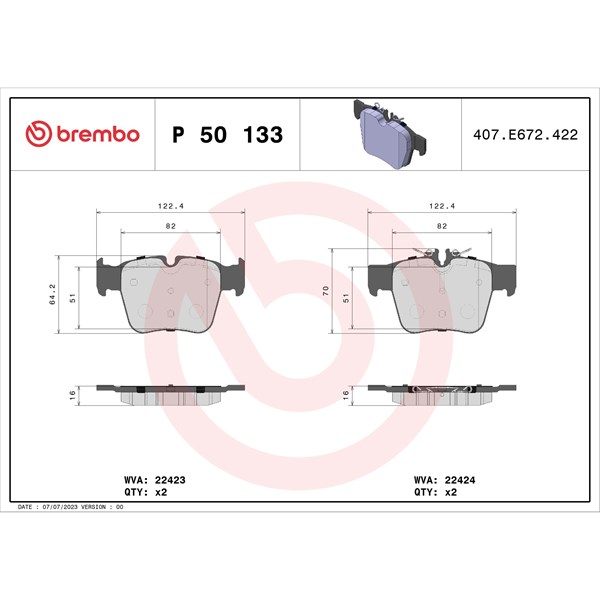 Bromsbeläggsats, Bakaxel BREMBO Bromsbeläggsats, Bakaxel BREMBO