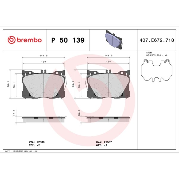 Bromsbeläggsats, Framaxel BREMBO