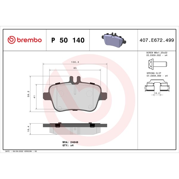 Bromsbeläggsats, Bakaxel BREMBO Bromsbeläggsats, Bakaxel BREMBO