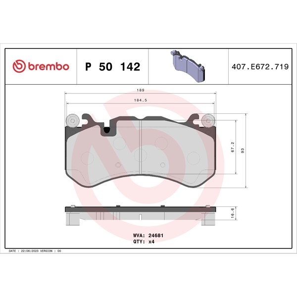 Bromsbeläggsats, Framaxel Brembo P 50 142 BREMBO