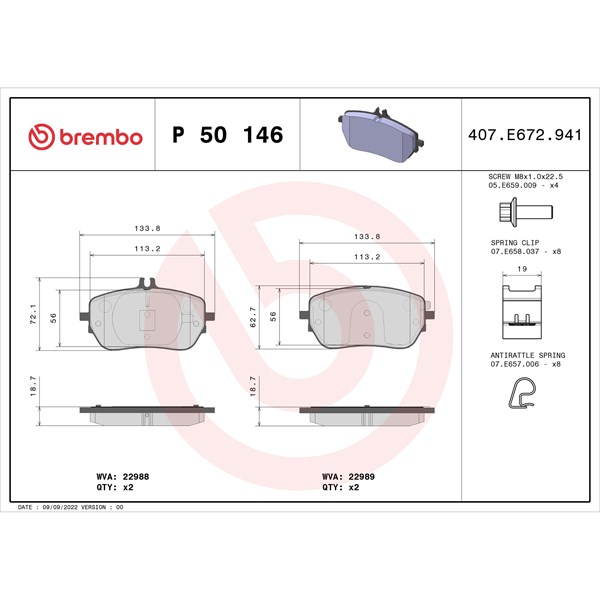 Bromsbeläggsats, Framaxel Brembo P 50 146 BREMBO Bromsbeläggsats, Framaxel Brembo P 50 146 BREMBO