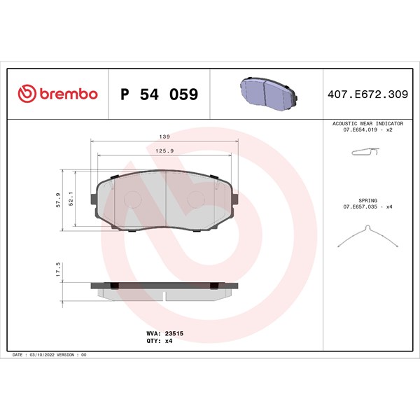 Bromsbeläggsats, Framaxel Brembo P 54 059 BREMBO