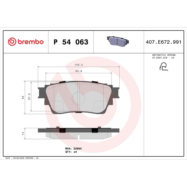 Bromsbeläggsats, Bakaxel BREMBO