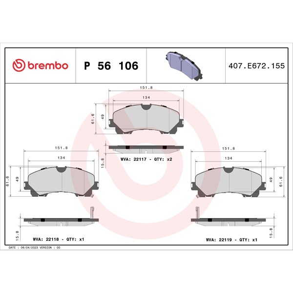 Bromsbeläggsats, Framaxel BREMBO