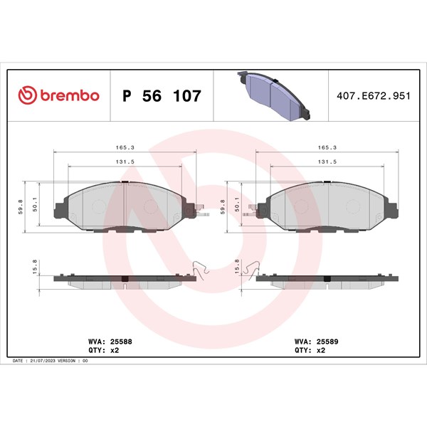 Bromsbeläggsats, Framaxel Brembo P 56 107 BREMBO