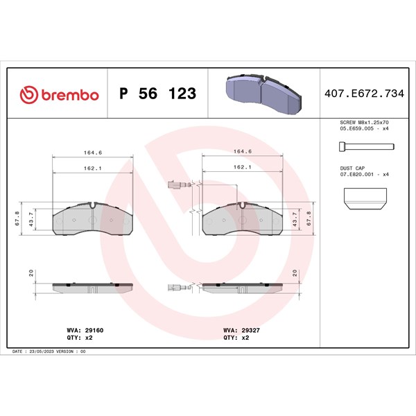 Bromsbeläggsats, Framaxel Brembo P 56 123 BREMBO