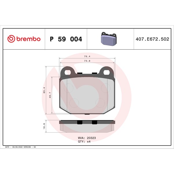 Bromsbeläggsats, Framaxel, Bakaxel Brembo P 59 004 BREMBO