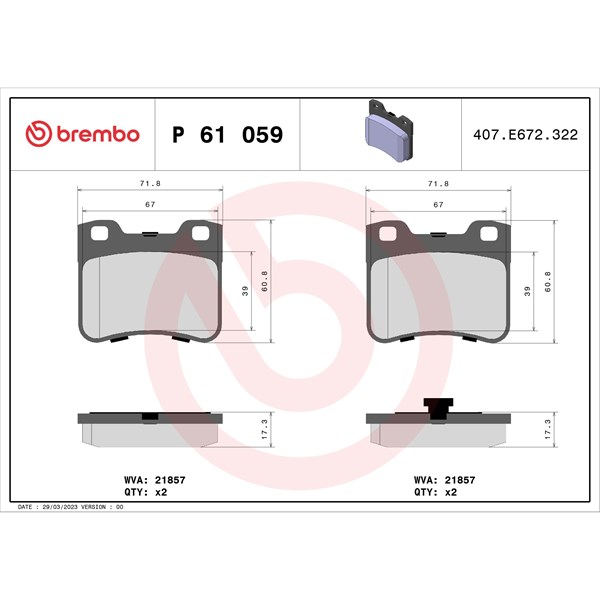 Bromsbeläggsats Solid, Framaxel Brembo P 61 059 BREMBO