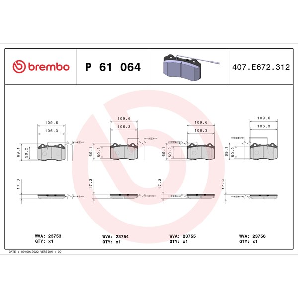 Bromsbeläggsats, Framaxel Brembo P 61 064 BREMBO