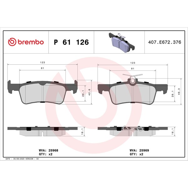 Bromsbeläggsats, Bakaxel BREMBO