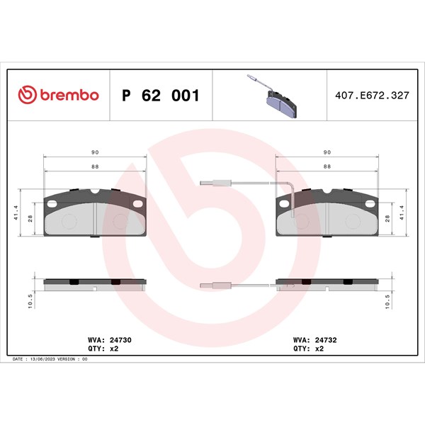 Bromsbeläggsats, Framaxel Brembo P 62 001 BREMBO Bromsbeläggsats, Framaxel Brembo P 62 001 BREMBO
