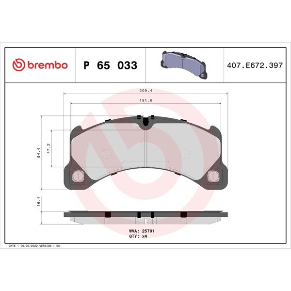 Bromsbeläggsats, Framaxel Brembo P 65 033 BREMBO