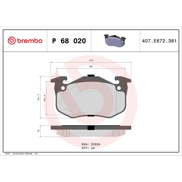 Bromsbeläggsats, Framaxel, Bakaxel Brembo P 68 020 BREMBO