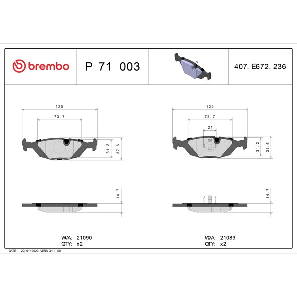 Bromsbeläggsats, Bakaxel BREMBO
