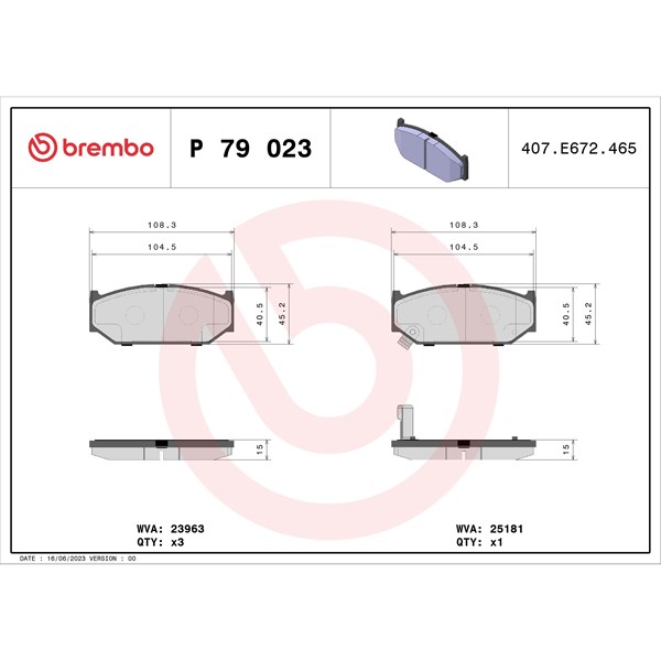 Bromsbeläggsats, Framaxel Brembo P 79 023 BREMBO