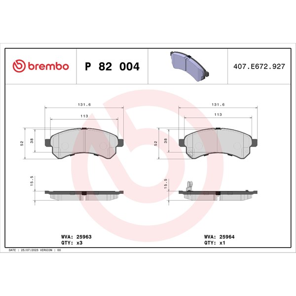 Bromsbeläggsats, Framaxel Brembo P 82 004 BREMBO Bromsbeläggsats, Framaxel Brembo P 82 004 BREMBO