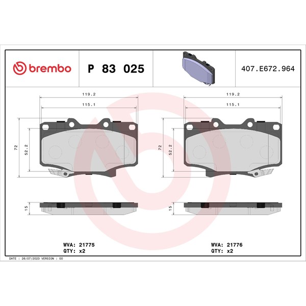 Bromsbeläggsats, Framaxel Brembo P 83 025 BREMBO