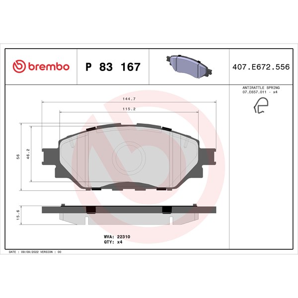 Bromsbeläggsats, Framaxel Brembo P 83 167 BREMBO