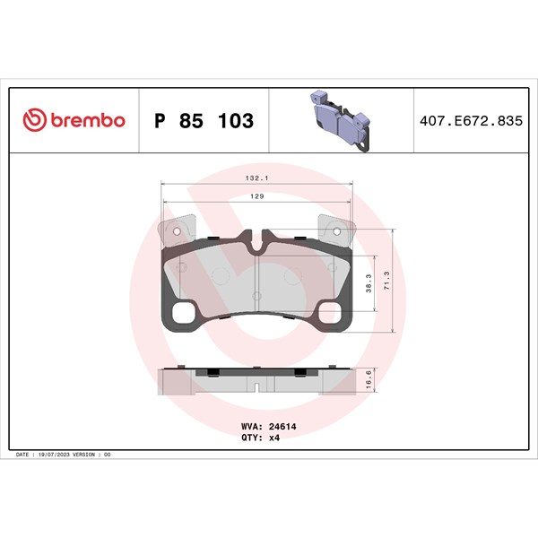 Bromsbeläggsats, Bakaxel Brembo P 85 103 BREMBO