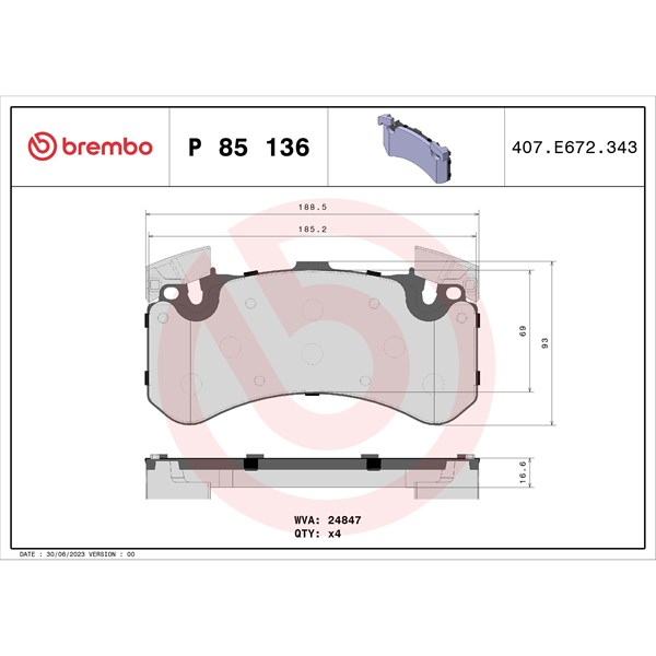 Bromsbeläggsats, Framaxel Brembo P 85 136 BREMBO