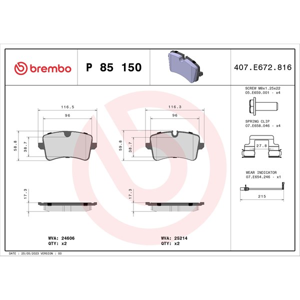 Bromsbeläggsats, Bakaxel BREMBO