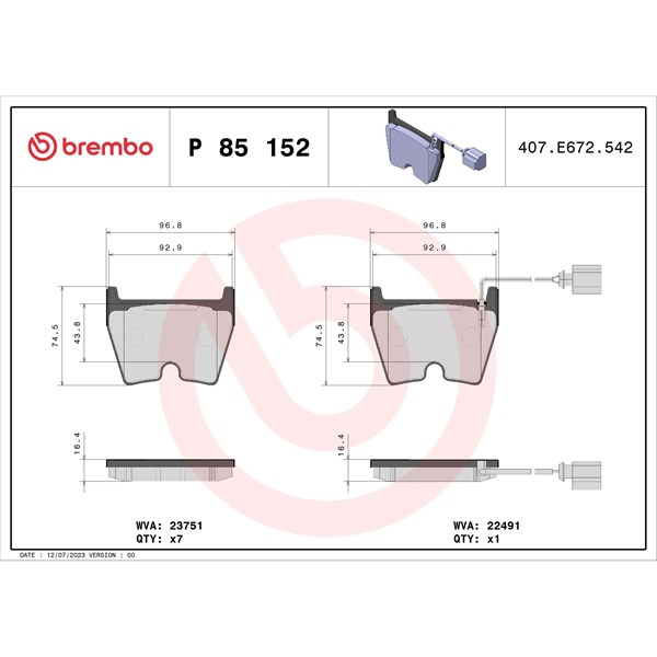 Bromsbeläggsats, Framaxel Brembo Brembo xtra line P 85 152X BREMBO