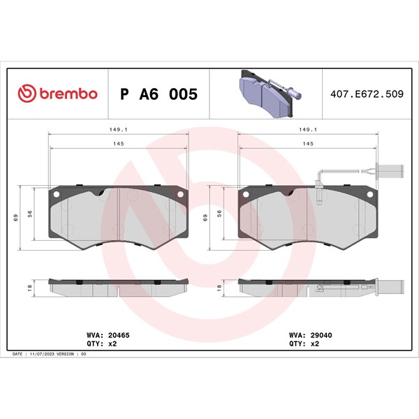 Bromsbeläggsats, Framaxel Brembo P A6 005 BREMBO