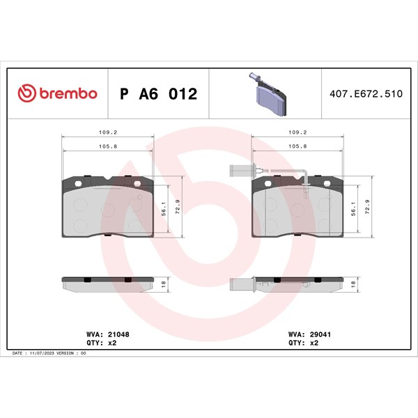 Bromsbeläggsats, Framaxel Brembo P A6 012 BREMBO