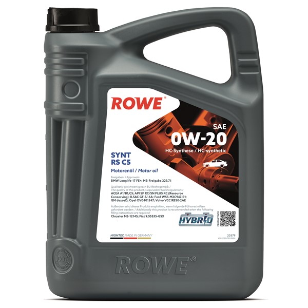 Motorolja Rowe Hightec Synt Rs C5 Sae 0w-20 5l Rowe 20379-0050-99 ROWE