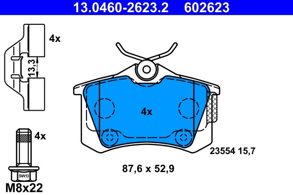 Bromsbeläggsats, Bakaxel Ate 13.0460-2623.2 ATE