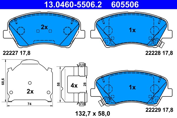 Bromsbeläggsats, Framaxel Ate 13.0460-5506.2 ATE