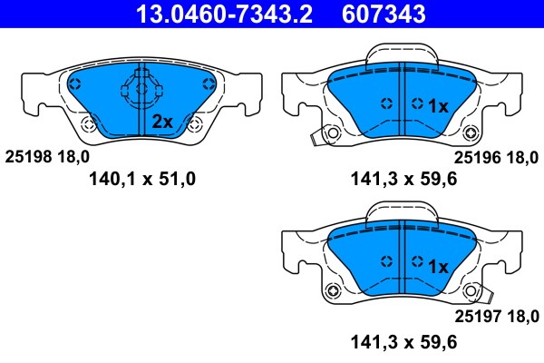 Bromsbeläggsats, Bakaxel Ate 13.0460-7343.2 ATE