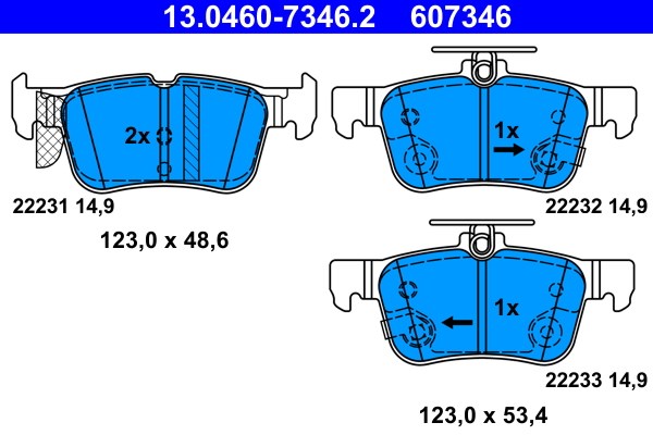 Bromsbeläggsats, Bakaxel Ate 13.0460-7346.2 ATE