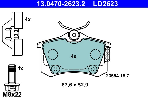 Bromsbeläggsats, Bakaxel Ate Ate ceramic 13.0470-2623.2 ATE