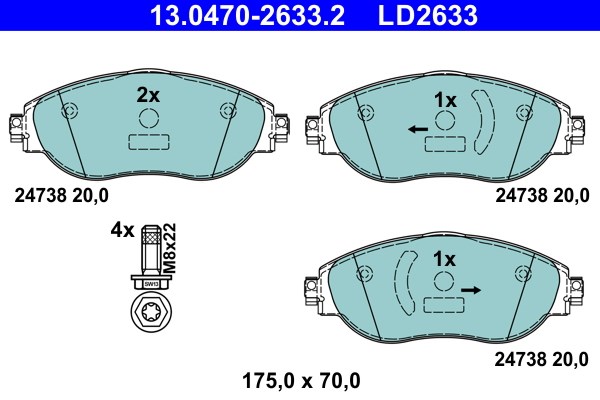 Bromsbeläggsats, Framaxel Ate Ate ceramic 13.0470-2633.2 ATE