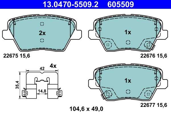 Bromsbeläggsats, Bakaxel Ate Ate ceramic 13.0470-5509.2 ATE