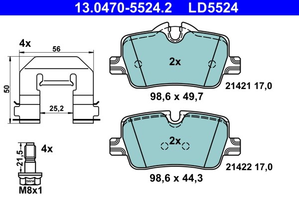 Bromsbeläggsats, Bakaxel Ate Ate ceramic 13.0470-5524.2 ATE Bromsbeläggsats, Bakaxel Ate Ate ceramic 13.0470-5524.2 ATE