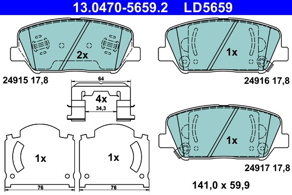 Bromsbeläggsats, Framaxel Ate Ate ceramic 13.0470-5659.2 ATE