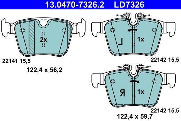 Bromsbeläggsats, Bakaxel Ate Ate ceramic 13.0470-7326.2 ATE