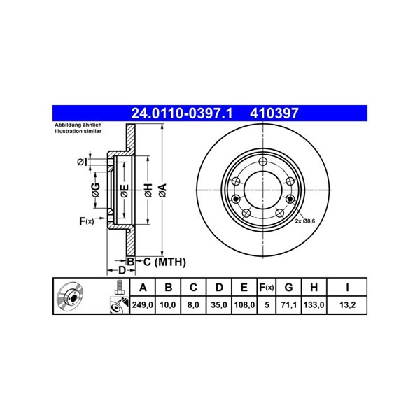 Bromsskiva Solid, Bakaxel Ate 24.0110-0397.1 ATE Bromsskiva Solid, Bakaxel Ate 24.0110-0397.1 ATE