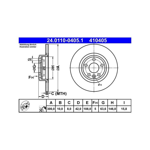 Bromsskiva Solid, Bakaxel Ate 24.0110-0405.1 ATE Bromsskiva Solid, Bakaxel Ate 24.0110-0405.1 ATE