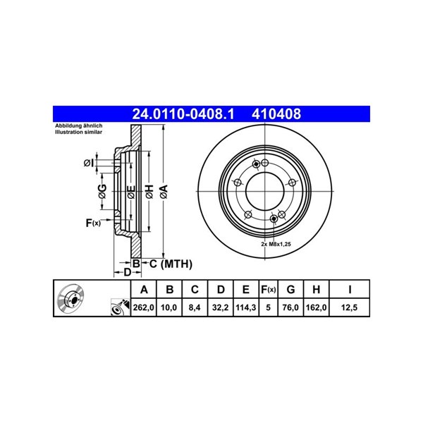 Bromsskiva Solid, Bakaxel Ate 24.0110-0408.1 ATE Bromsskiva Solid, Bakaxel Ate 24.0110-0408.1 ATE