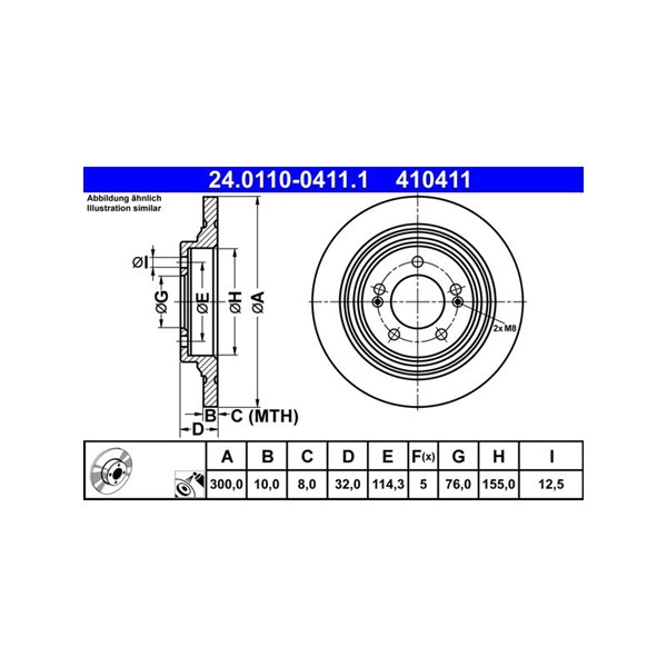Bromsskiva Solid, Bakaxel Ate 24.0110-0411.1 ATE Bromsskiva Solid, Bakaxel Ate 24.0110-0411.1 ATE
