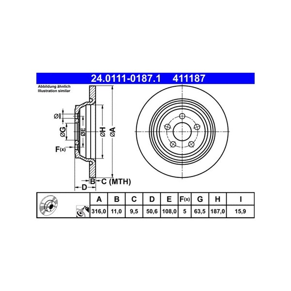 Bromsskiva Solid, Bakaxel Ate 24.0111-0187.1 ATE Bromsskiva Solid, Bakaxel Ate 24.0111-0187.1 ATE
