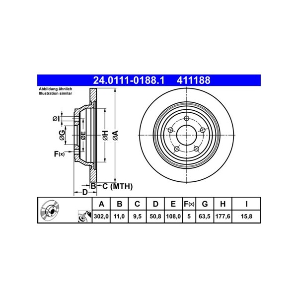 Bromsskiva Solid, Bakaxel Ate 24.0111-0188.1 ATE Bromsskiva Solid, Bakaxel Ate 24.0111-0188.1 ATE