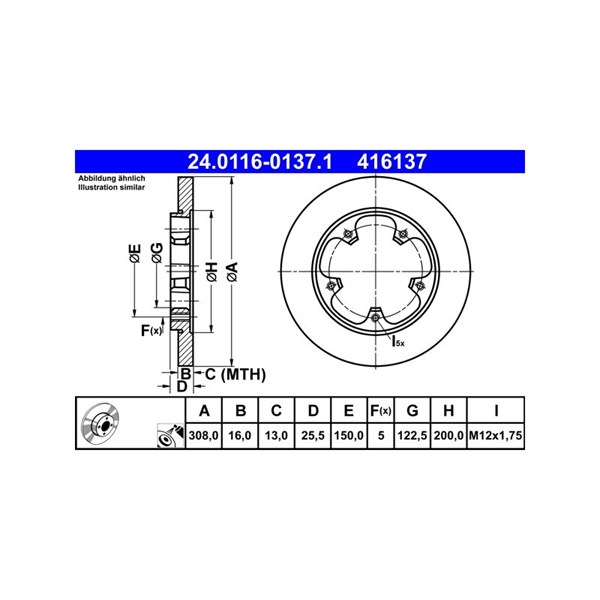 Bromsskiva Solid, Bakaxel Ate 24.0116-0137.1 ATE Bromsskiva Solid, Bakaxel Ate 24.0116-0137.1 ATE
