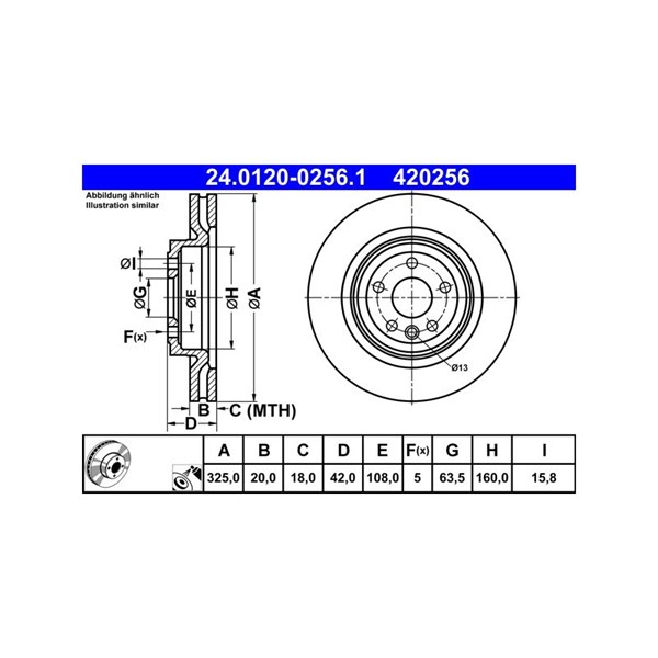 Bromsskiva Ventilerad, Bakaxel Ate 24.0120-0256.1 ATE Bromsskiva Ventilerad, Bakaxel Ate 24.0120-0256.1 ATE